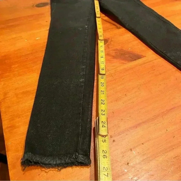 Free People x We The Free High Rise Coated Skinny Jeans Black 25 raw-cut hem - Picture 8 of 15